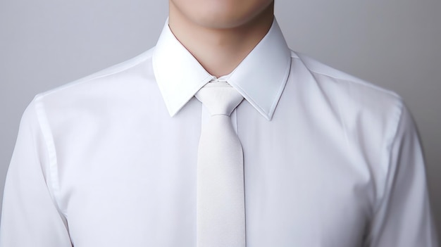 Un uomo che indossa una camicia bianca con una cravatta bianca.