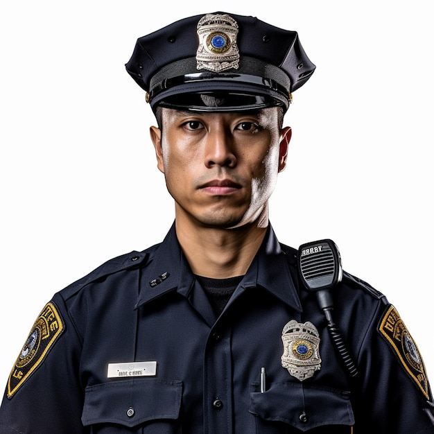 Un uomo che indossava un'uniforme con sopra la scritta polizia