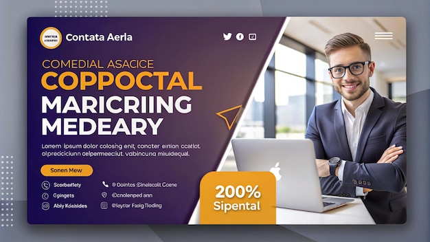 un uomo che lavora su un portatile con un poster che dice "perspexing quotation" sullo schermo