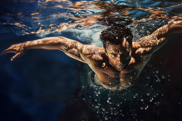 un uomo che nuota nell'acqua generativo ai