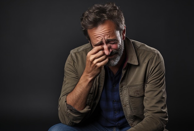 un uomo che piange mentre è seduto