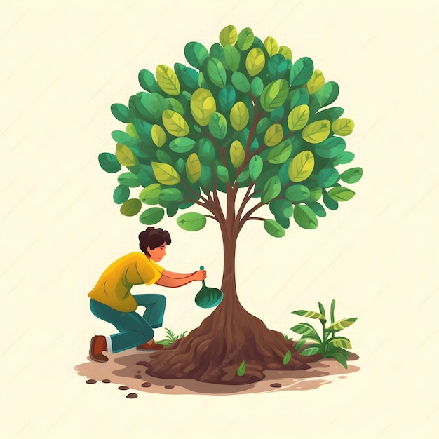 Un uomo che pianta un albero