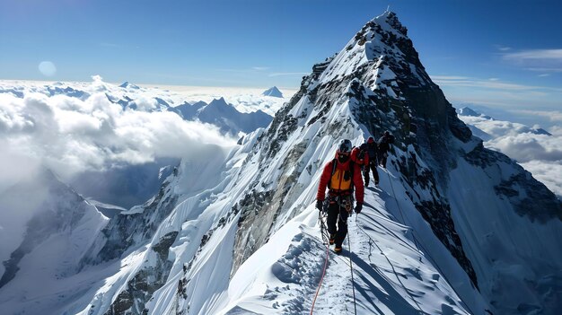 un uomo che si arrampica sul lato di una montagna coperta di neve