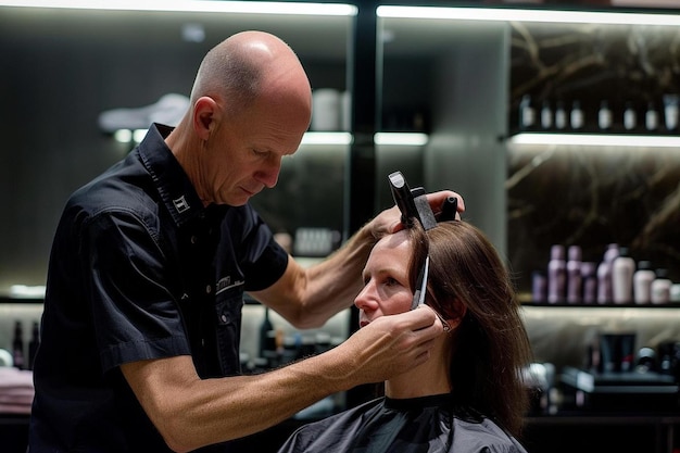 un uomo che si taglia i capelli da un barbiere