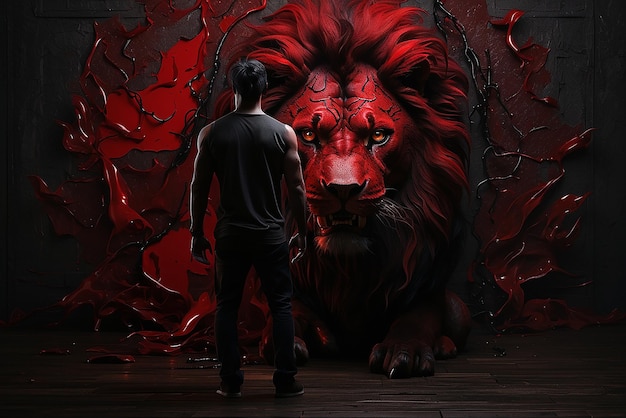 Un uomo che simboleggia il buio e l'amore psicologia amore manipolazione buio e rosso paura dolore e leone rosso