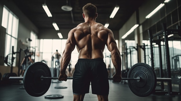 Un uomo che solleva un bilanciere in palestra