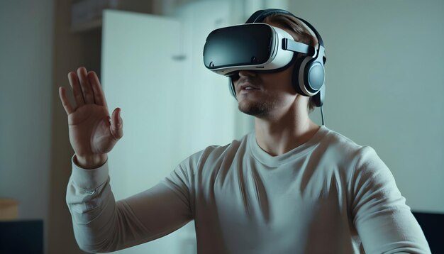 Un uomo che sperimenta la realtà virtuale a casa