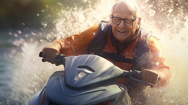 un uomo che sta guidando un jetsky