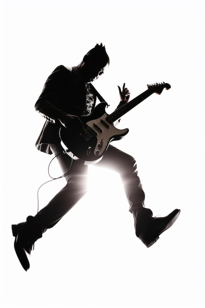 Un uomo che suona una chitarra con la parola rock sul davanti