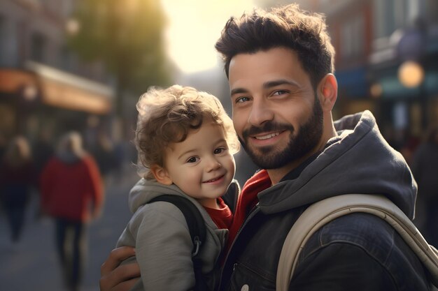 Un uomo che tiene in braccio un bambino