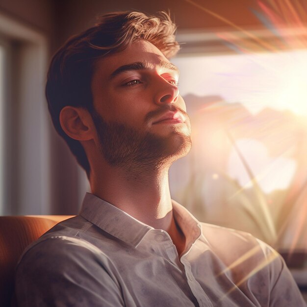 un uomo con barba e baffi è seduto su una sedia.