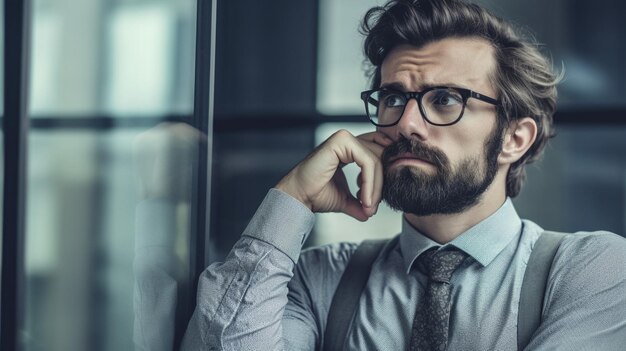 un uomo con gli occhiali e la barba sta guardando la telecamera.