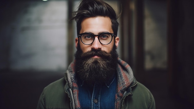 Un uomo con gli occhiali e la barba sta guardando