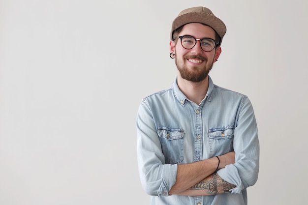 un uomo con gli occhiali e un cappello sta sorridendo