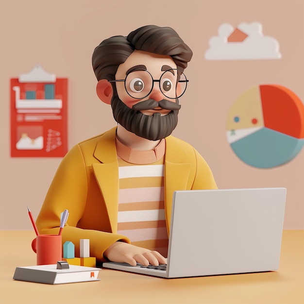 un uomo con gli occhiali sta lavorando su un portatile con una matita e una matita