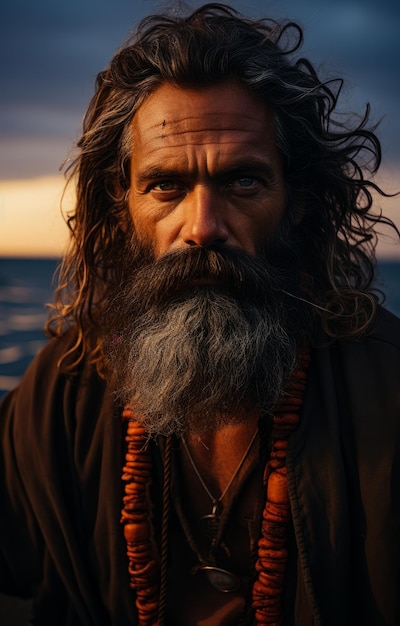 Un uomo con i capelli lunghi e la barba .