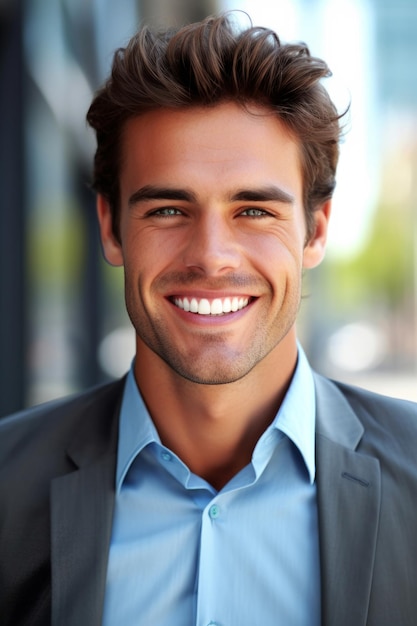 Un uomo con i denti bianchi sorride per una foto.