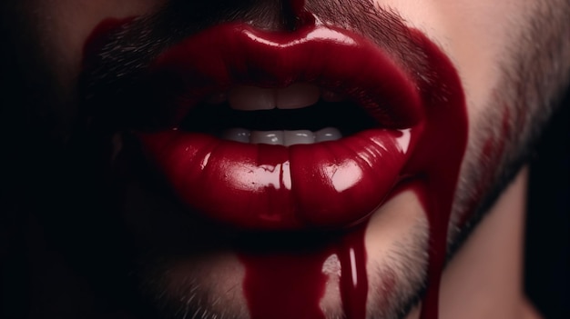 Un uomo con il rossetto rosso sulle labbra