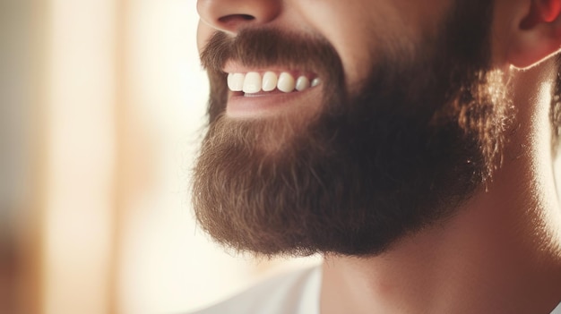 Un uomo con la barba e i denti bianchi ai