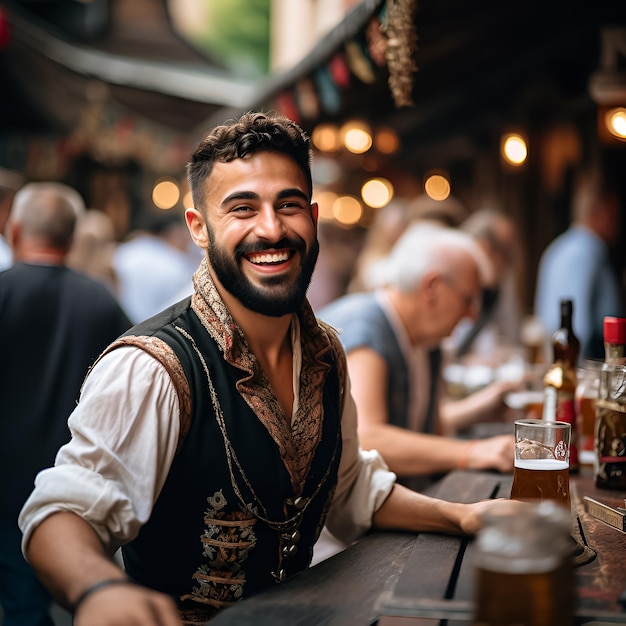 un uomo con la barba e un gilet che dice "sta sorridendo".