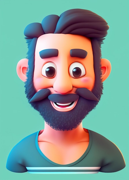 Un uomo con la barba e un sorriso che dice che sta sorridendo un cartone animato Pixar uomo carino amichevole e sano