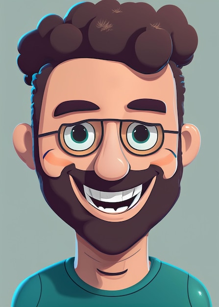 Un uomo con la barba e un sorriso che dice che sta sorridendo un cartone animato Pixar uomo carino amichevole e sano