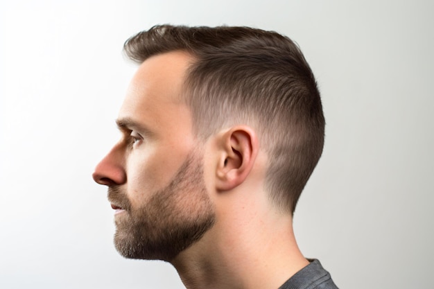 un uomo con la barba e una camicia grigia