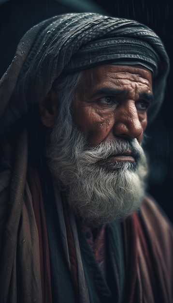 Un uomo con la barba grigia e un cappello grigio è in piedi davanti a uno sfondo scuro.