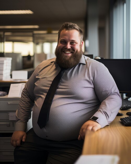 un uomo con la barba seduto alla scrivania in un ufficio