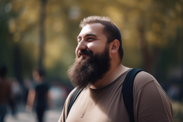 Un uomo con la barba sorride alla telecamera.