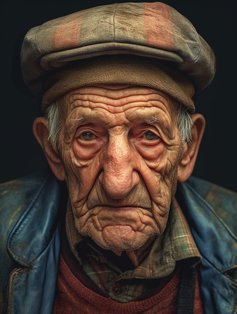 Un uomo con un cappello che dice "vecchio"