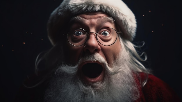 Un uomo con un cappello da Babbo Natale e un cappello da Babbo Natale sta guardando la telecamera.