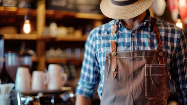 Un uomo con un cappello e un grembiule prepara il cibo con abilità e precisione