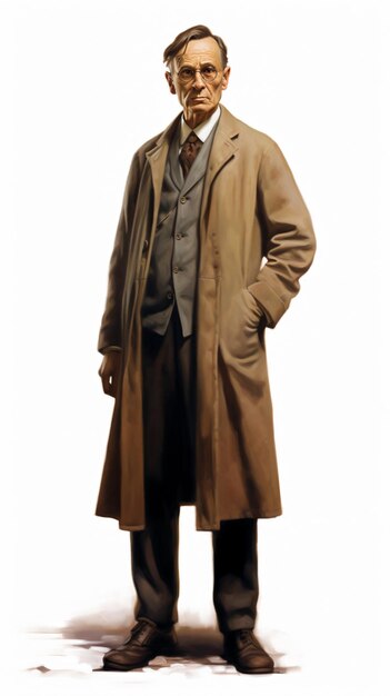 un uomo con un cappotto e una cravatta in piedi