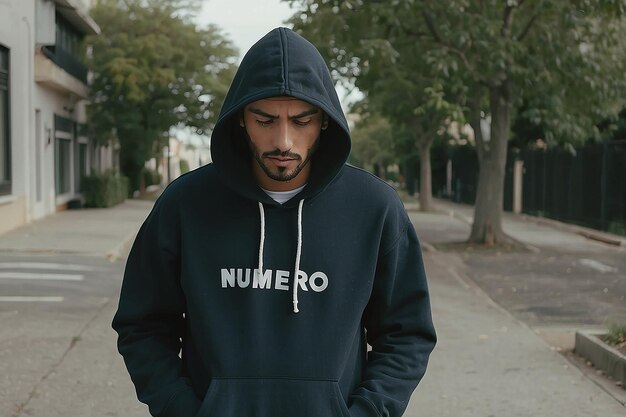 Un uomo con un cappuccio che ha la parola numero su di esso