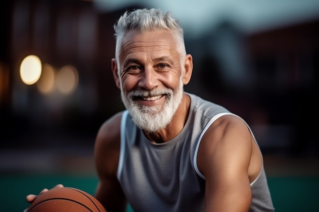 Un uomo con un pallone da basket