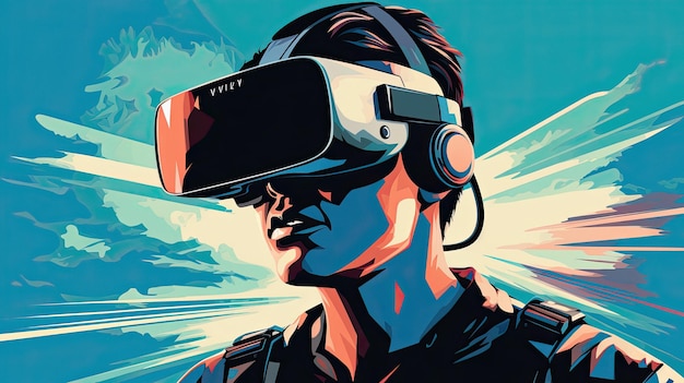 Un uomo con un visore per la realtà virtuale indossa un visore per la realtà virtuale.