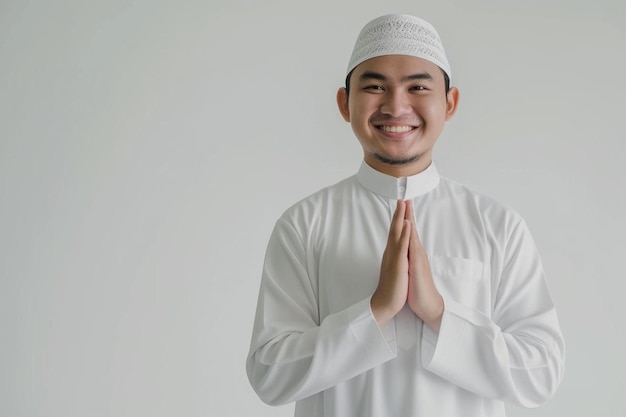 un uomo con una camicia bianca e un cappello bianco