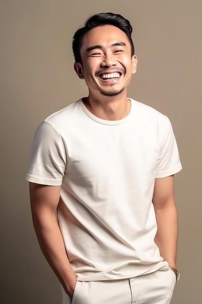 Un uomo con una camicia bianca sorride e sorride.