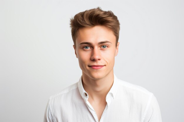 un uomo con una camicia bianca sta posando per una foto