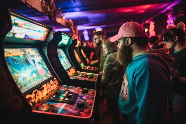 Un uomo con una camicia blu sta giocando alle slot machine.