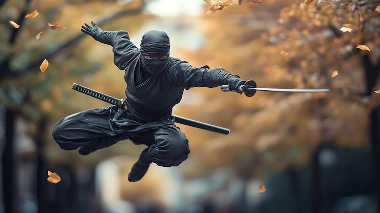 Foto un uomo con una maschera nera sta tenendo una spada e una spada