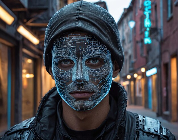 un uomo con una maschera sulla faccia