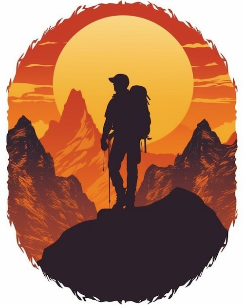 un uomo con uno zaino in piedi in cima a una montagna generativa ai