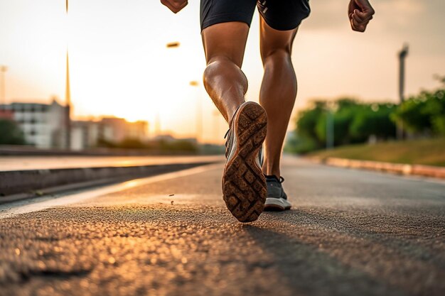 un uomo corre con le scarpe per terra.