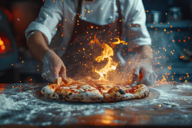 Un uomo cucina la pizza che si fa da solo Generative Ai