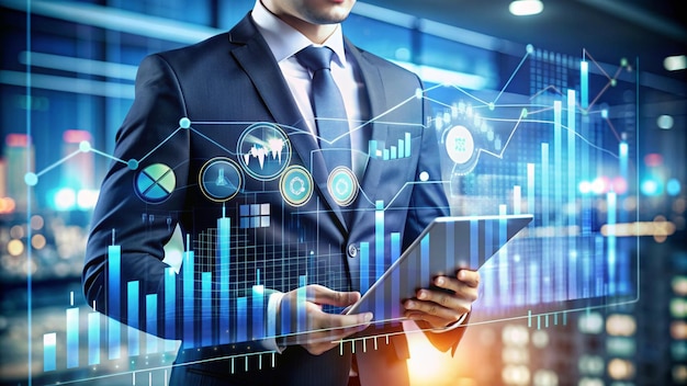 Un uomo d'affari che analizza i dati finanziari su un tablet