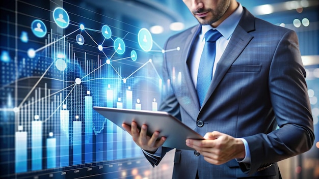 Un uomo d'affari che analizza i dati finanziari su un tablet
