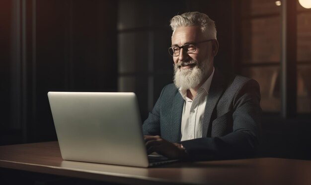 Un uomo d'affari che digita su un laptop in un ufficio moderno Creazione utilizzando strumenti di intelligenza artificiale generativa