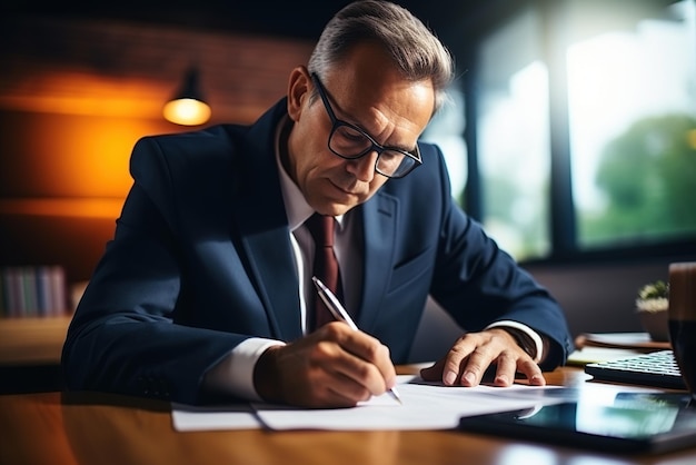 Un uomo d'affari che firma un contratto.